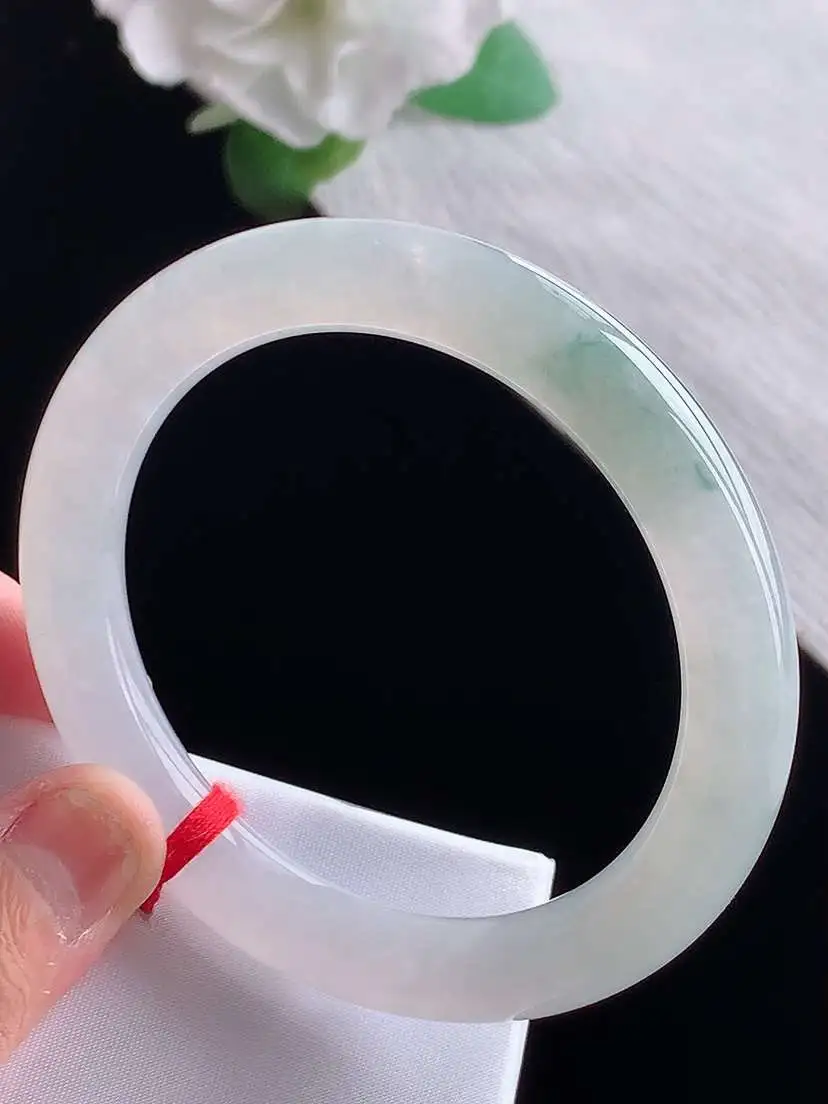 a货翡翠老坑冰种飘花圆条手镯55-56圈口 尺寸55.8×9.3mm 1025