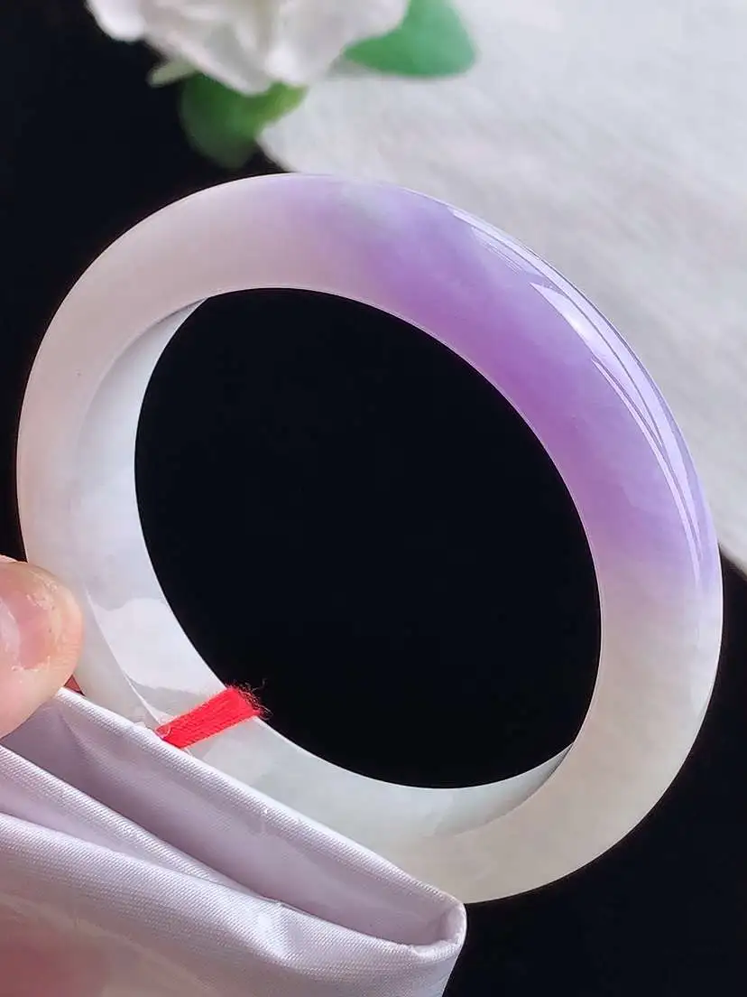 a货翡翠老坑冰种紫罗兰正装正圈手镯55-56圈口  尺寸55.3×12.5×8.8mm  1025