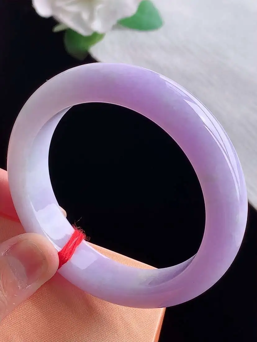 a货翡翠老坑冰种紫罗兰正装正圈手镯53-54圈口  尺寸53.8×12.5×8.5mm  1025