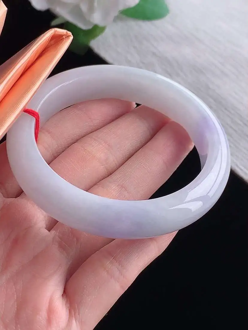 a货翡翠老坑冰种紫罗兰正装正圈手镯55-56圈口  尺寸55.2×12.3×8.6mm  1025
