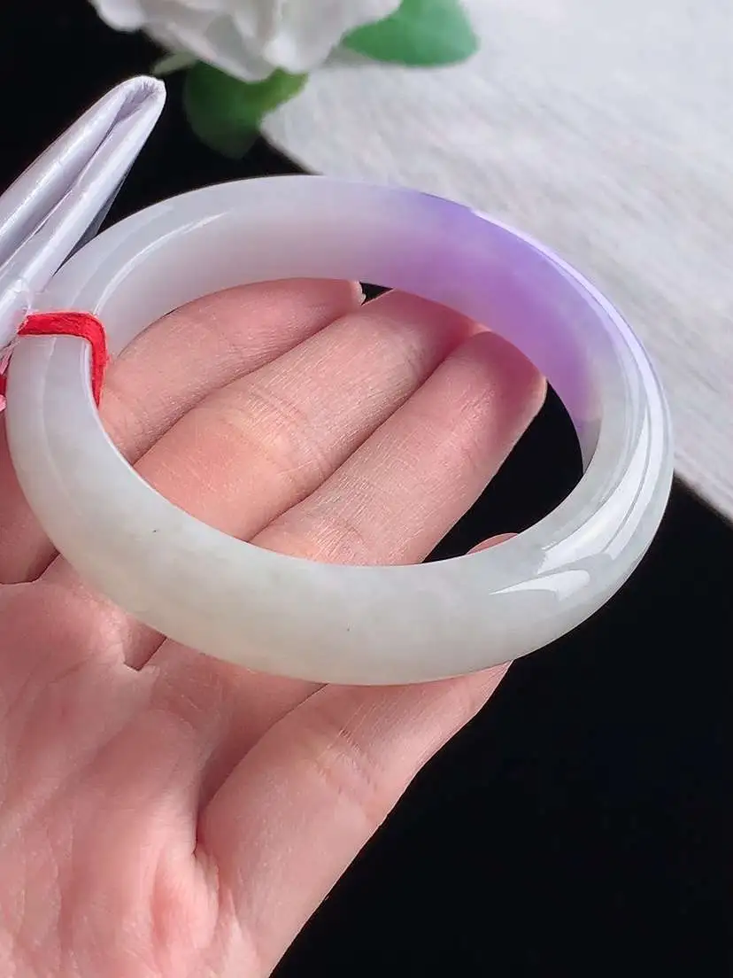 a货翡翠老坑冰种紫罗兰正装正圈手镯55-56圈口  尺寸55.3×12.5×8.8mm  1025