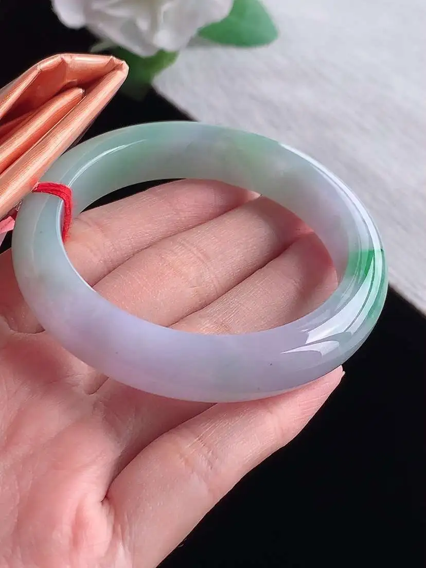 a货翡翠老坑冰种春带彩紫罗兰飘绿正装正圈手镯52-53小圈口 尺寸52×11.6×8.2mm  1025