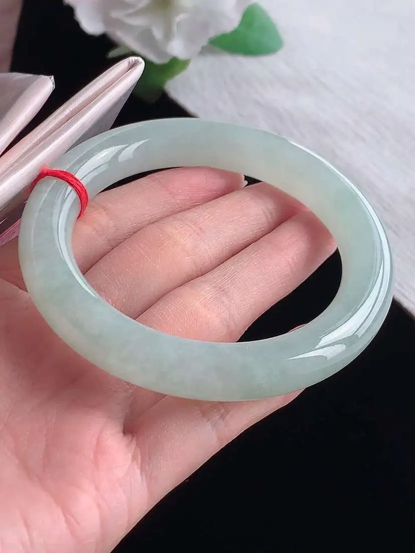 a货翡翠老坑冰种晴水圆条手镯57-58圈口 尺寸57.3×11mm  1025