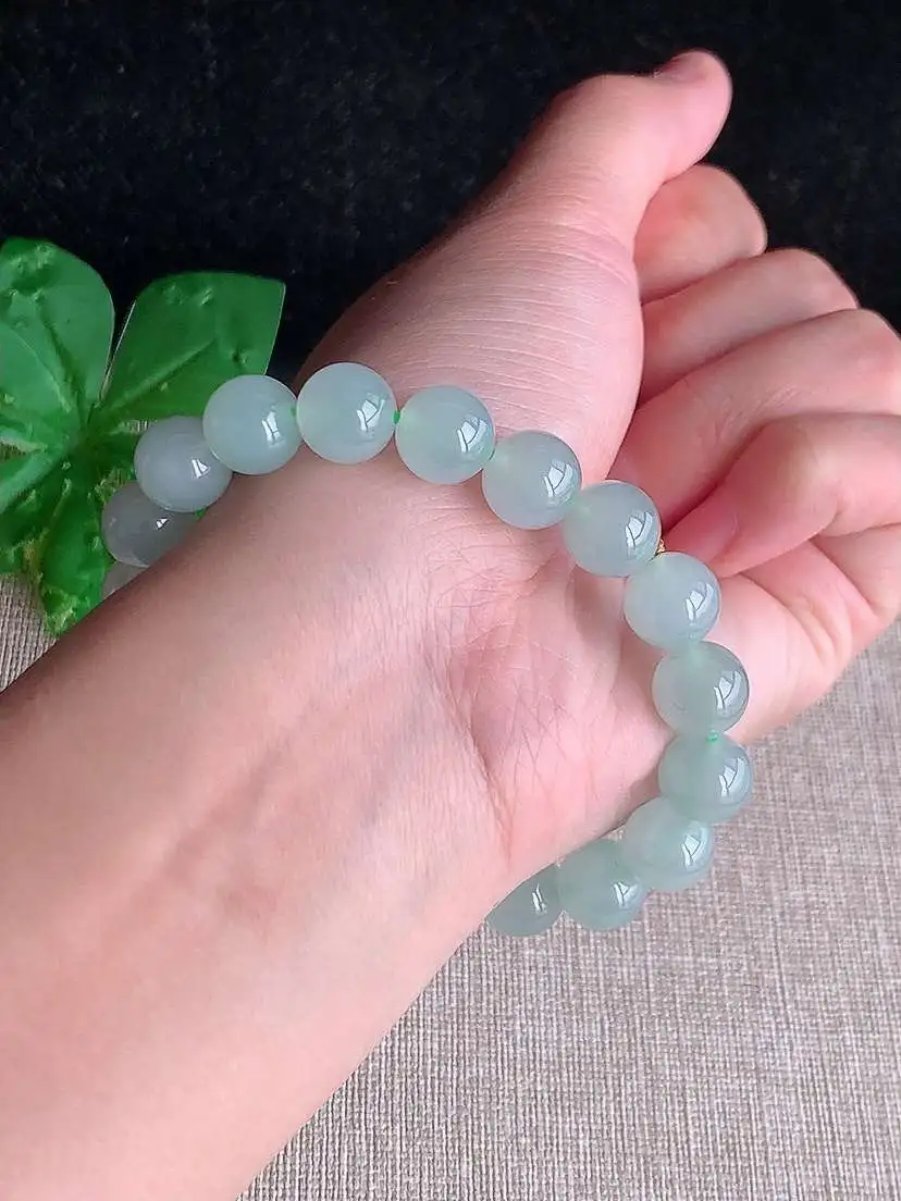 a货翡翠老坑冰种晴水圆珠佛珠手串19颗  尺寸10mm 重量34.55g 1026