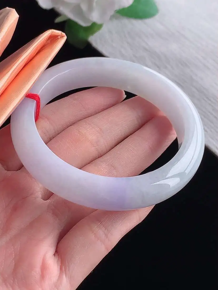a货翡翠老坑冰种紫罗兰正装正圈手镯55-56圈口  尺寸55.2×12.3×8.6mm  1025