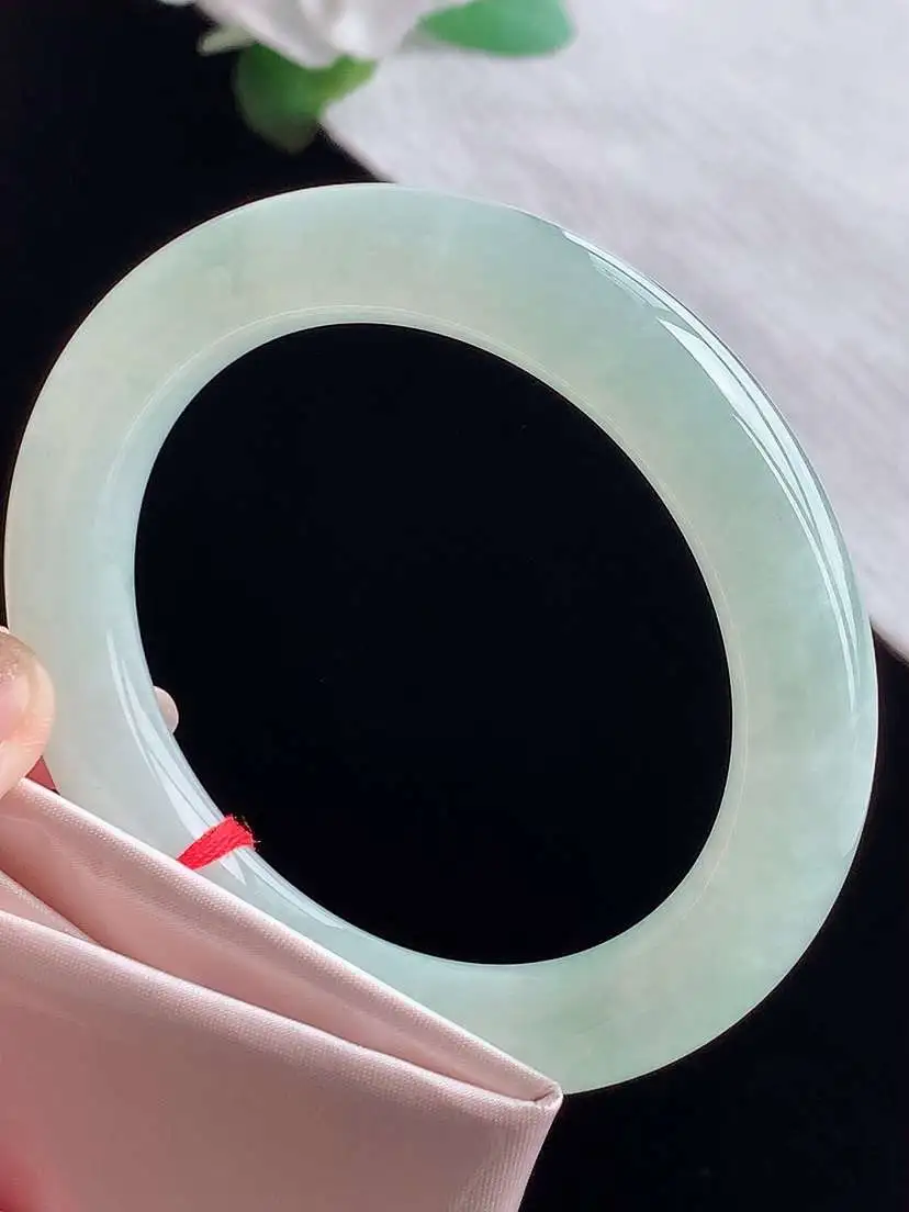 a货翡翠老坑冰种晴水圆条手镯57-58圈口 尺寸57.3×11mm  1025
