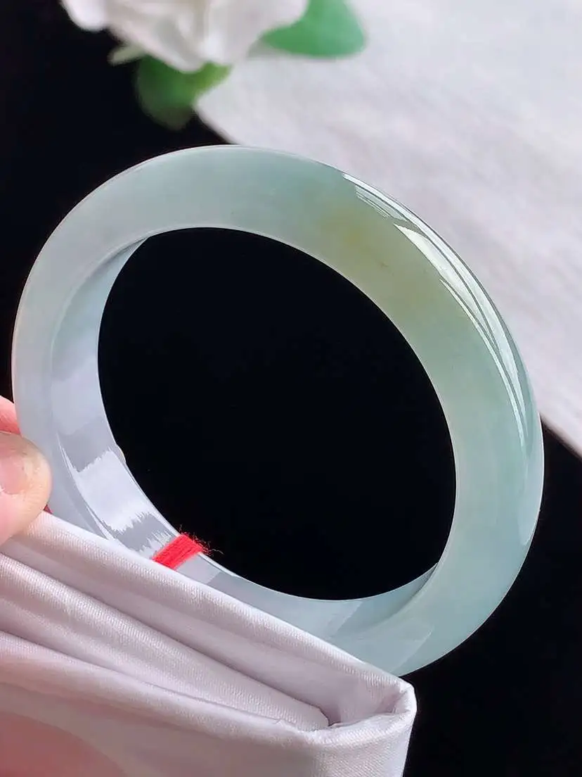 a货翡翠老坑冰种紫罗兰飘黄翡正装正圈手镯50-51小圈口 尺寸50.7×11.5×7.2mm  10