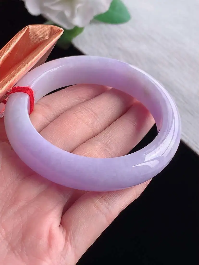 a货翡翠老坑冰种紫罗兰正装正圈手镯53-54圈口  尺寸53.8×12.5×8.5mm  1025