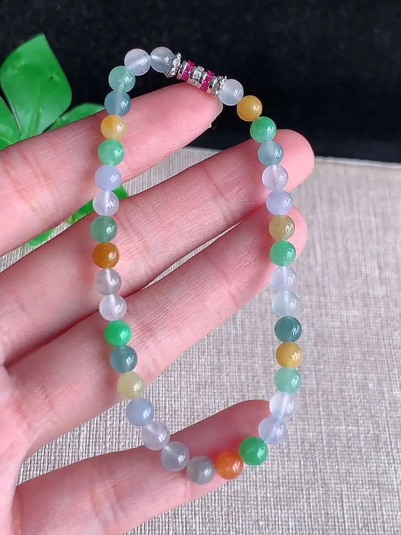 a货翡翠老坑冰种多彩圆珠佛珠手串36颗 尺寸4.8mm 重量8.43g 1026