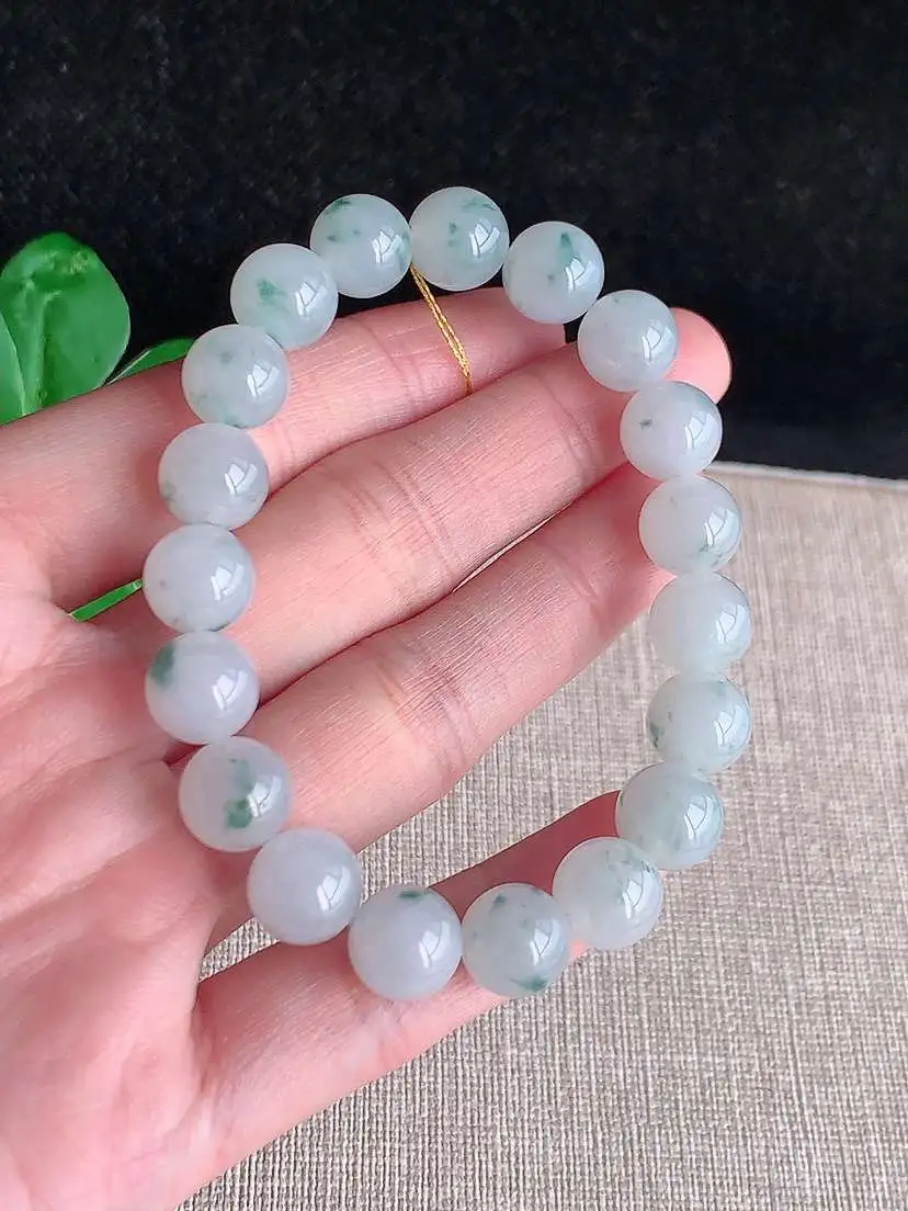 a货翡翠老坑冰种飘花圆珠佛珠手串19颗  尺寸9.8mm 重量32.63g 1026