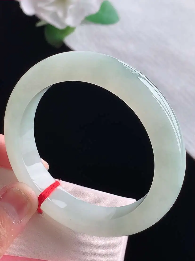 a货翡翠老坑冰种晴水正装正圈手镯54-55圈口  尺寸54.6×11.6×9mm  1025