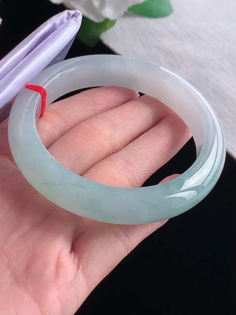a货翡翠老坑冰种飘花正装正圈手镯58-59圈口 尺寸58.5×12.3×9mm  1025