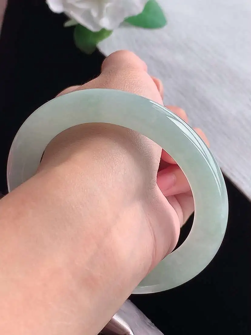a货翡翠老坑冰种晴水圆条手镯57-58圈口 尺寸57.3×11mm  1025