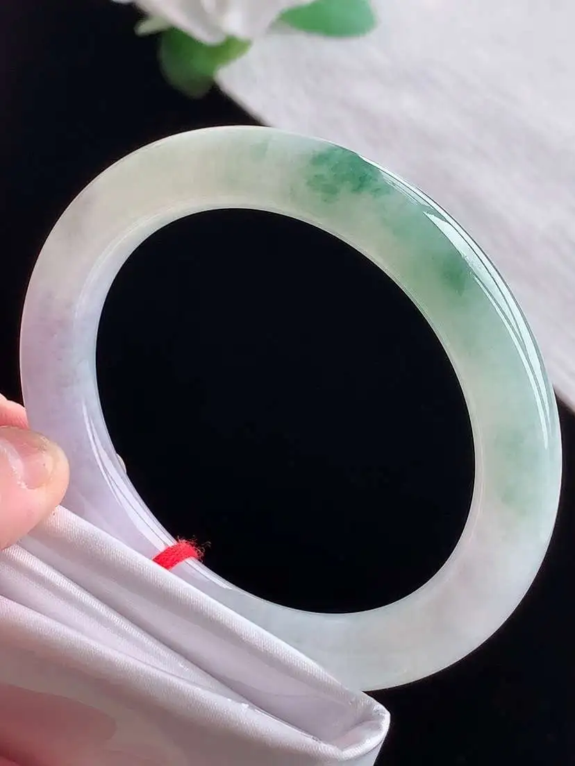 a货翡翠老坑冰种紫罗兰飘花圆条手镯56-57圈口  尺寸56.5×9.4mm  1025