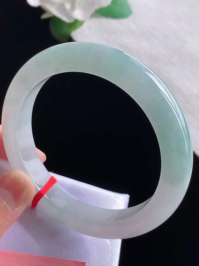 a货翡翠老坑冰种飘花正装正圈手镯58-59圈口 尺寸58.5×12.3×9mm  1025