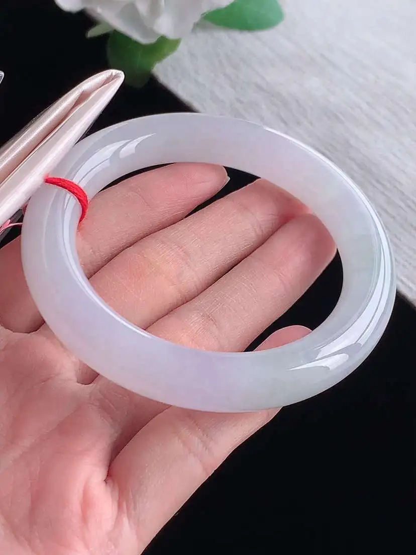 a货翡翠老坑冰种白月光圆条手镯54-55圈口  尺寸54×10.5mm  1025