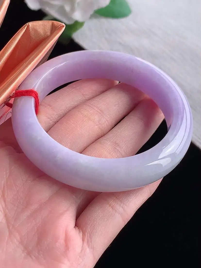 a货翡翠老坑冰种紫罗兰正装正圈手镯53-54圈口  尺寸53.8×12.5×8.5mm  1025