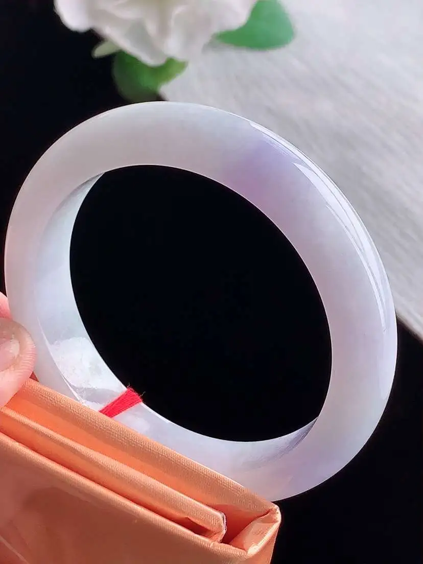 a货翡翠老坑冰种紫罗兰正装正圈手镯55-56圈口  尺寸55.2×12.3×8.6mm  1025