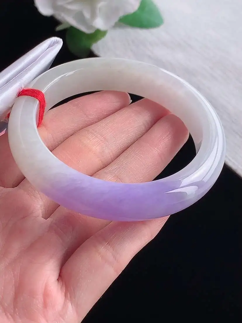 a货翡翠老坑冰种紫罗兰正装正圈手镯55-56圈口  尺寸55.3×12.5×8.8mm  1025