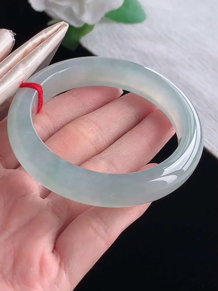 a货翡翠老坑冰种晴水正装正圈手镯54-55圈口  尺寸54.5×11.8×8.8mm  1025