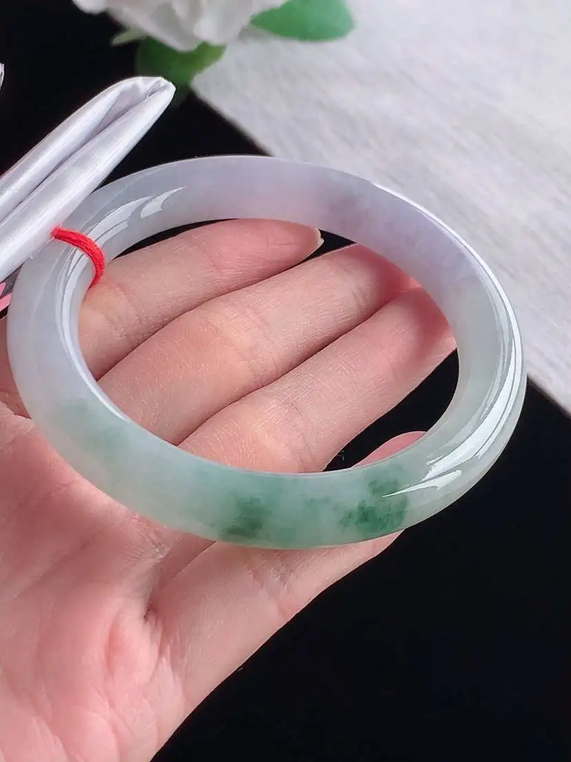 a货翡翠老坑冰种紫罗兰飘花圆条手镯56-57圈口  尺寸56.5×9.4mm  1025