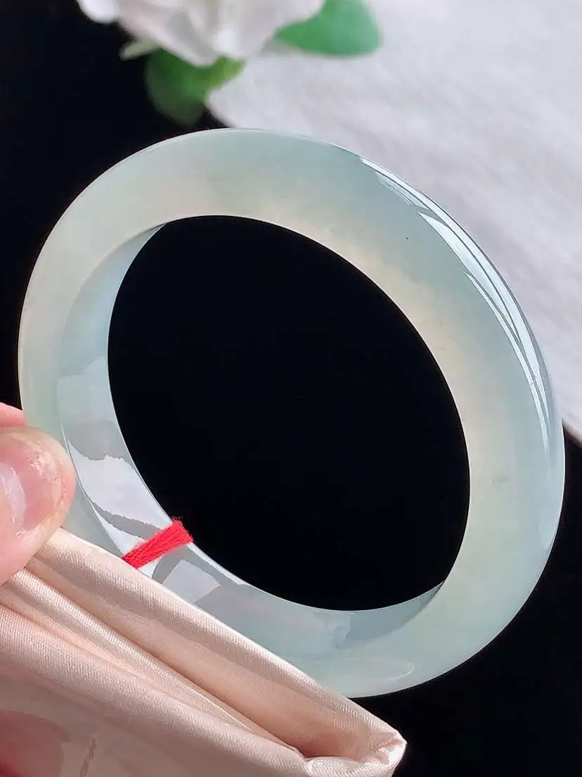 a货翡翠老坑冰种晴水正装正圈手镯54-55圈口  尺寸54.5×11.8×8.8mm  1025