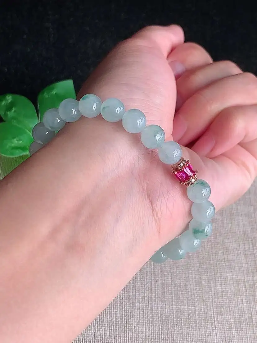 a货翡翠老坑冰种飘花圆珠佛珠手串23颗 尺寸7.5mm 重量19.90g 1026