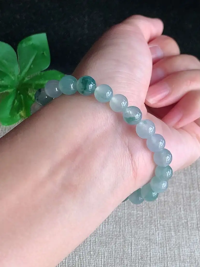 a货翡翠老坑冰种飘花圆珠佛珠手串23颗  尺寸7.6mm 重量18.18g 1028