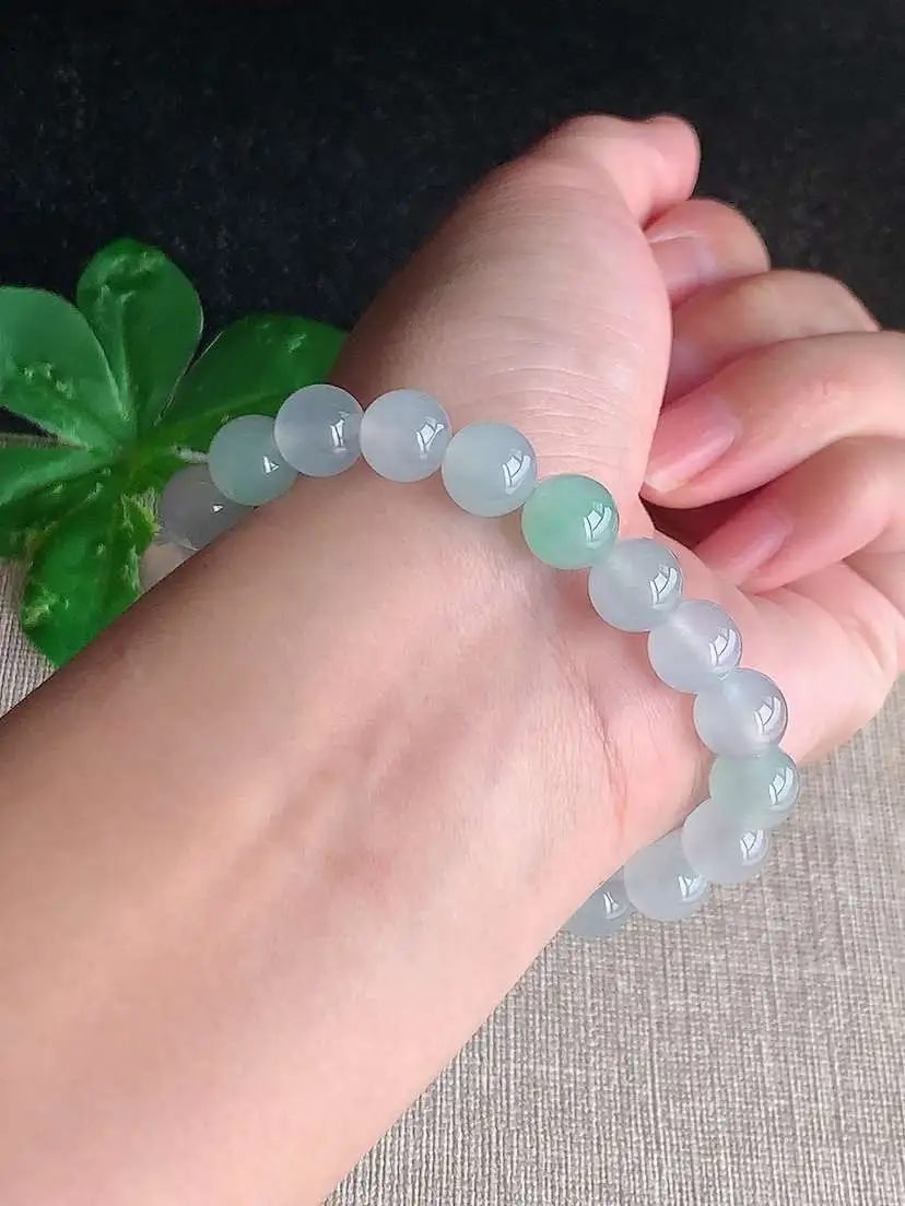 a货翡翠老坑冰种白月光甜绿圆珠佛珠手串20颗 度高 尺寸9mm 重量25.22g 1028