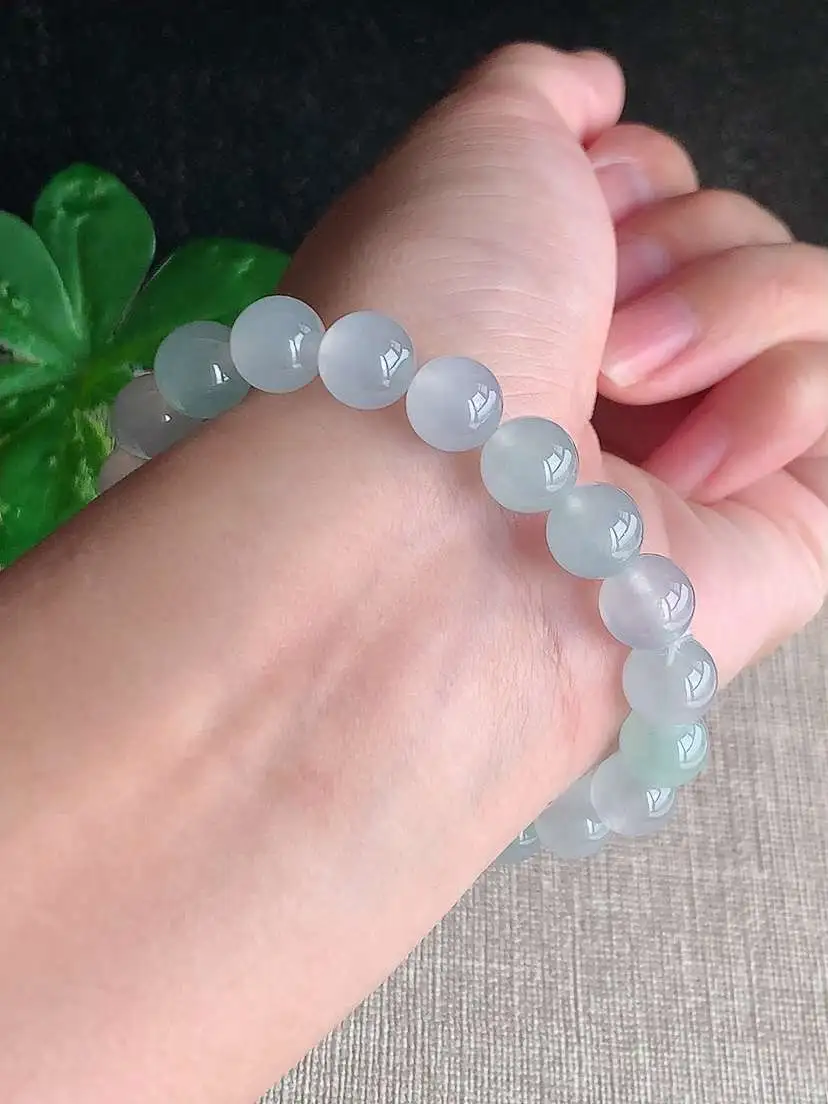 a货翡翠老坑冰种白月光甜绿圆珠佛珠手串20颗 度高 尺寸9mm 重量25.22g 1028