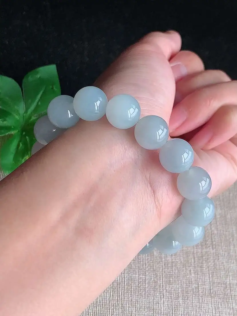 a货翡翠老坑冰种飘花圆珠佛珠手串16颗 尺寸12mm 重量51.60g 1028