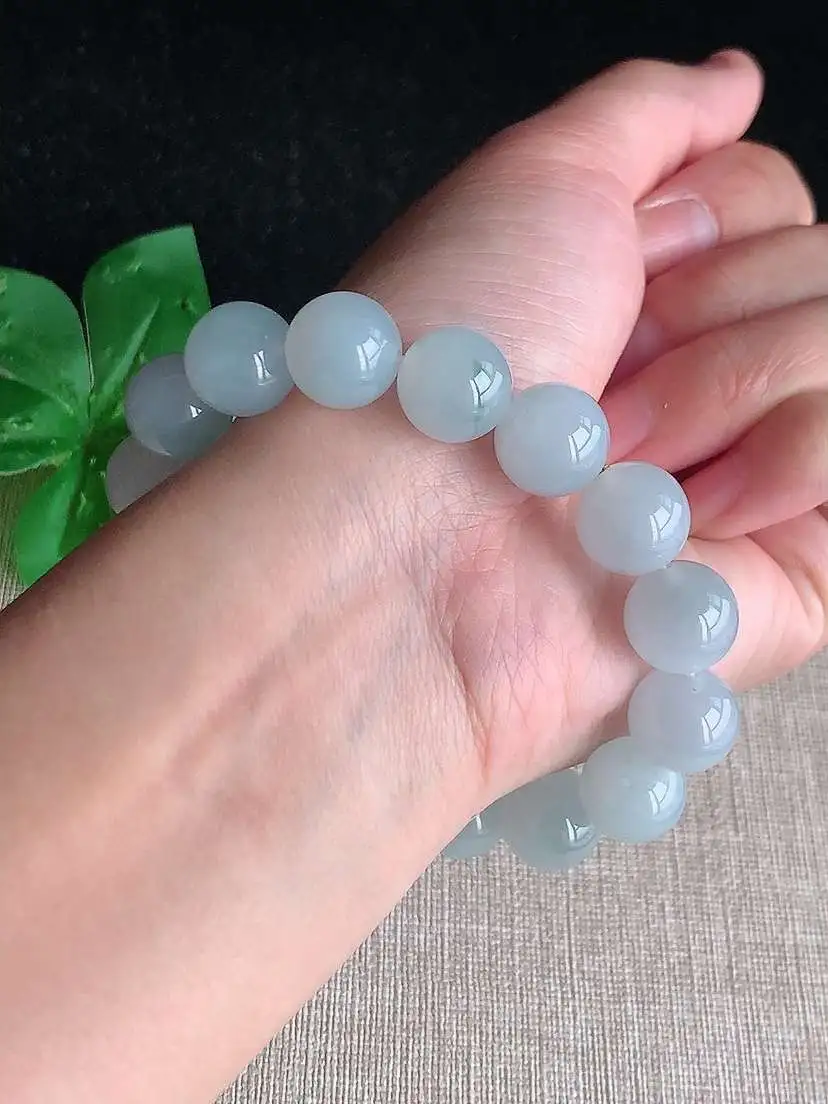 a货翡翠老坑冰种飘花圆珠佛珠手串16颗 尺寸12mm 重量51.60g 1028