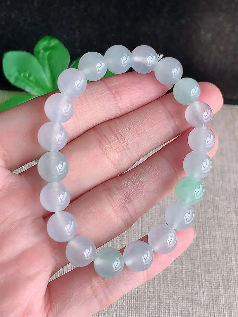 a货翡翠老坑冰种白月光甜绿圆珠佛珠手串20颗 度高 尺寸9mm 重量25.22g 1028