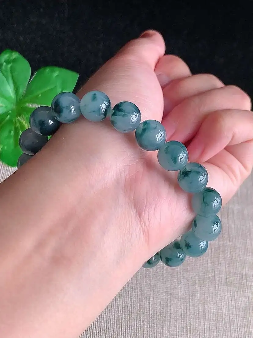 a货翡翠老坑冰种飘花圆珠佛珠手串19颗  尺寸10mm 重量35.48g 1028