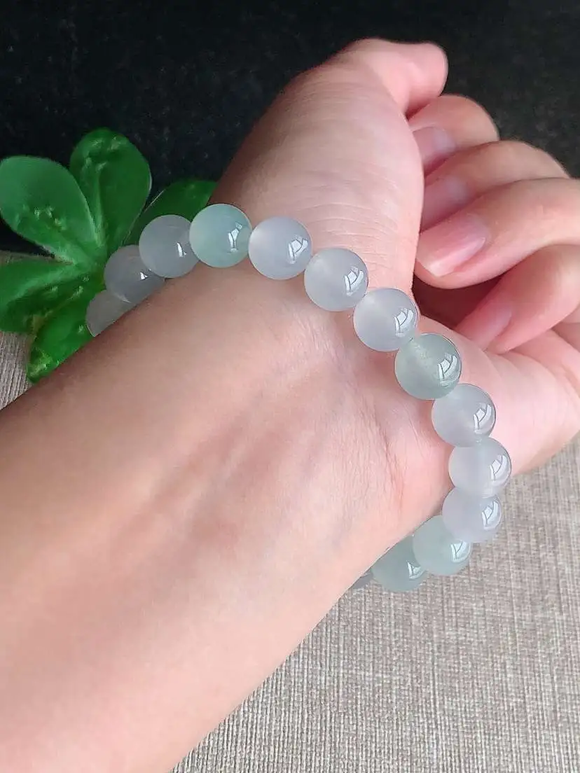 a货翡翠老坑冰种白月光甜绿圆珠佛珠手串20颗 度高 尺寸9mm 重量25.22g 1028