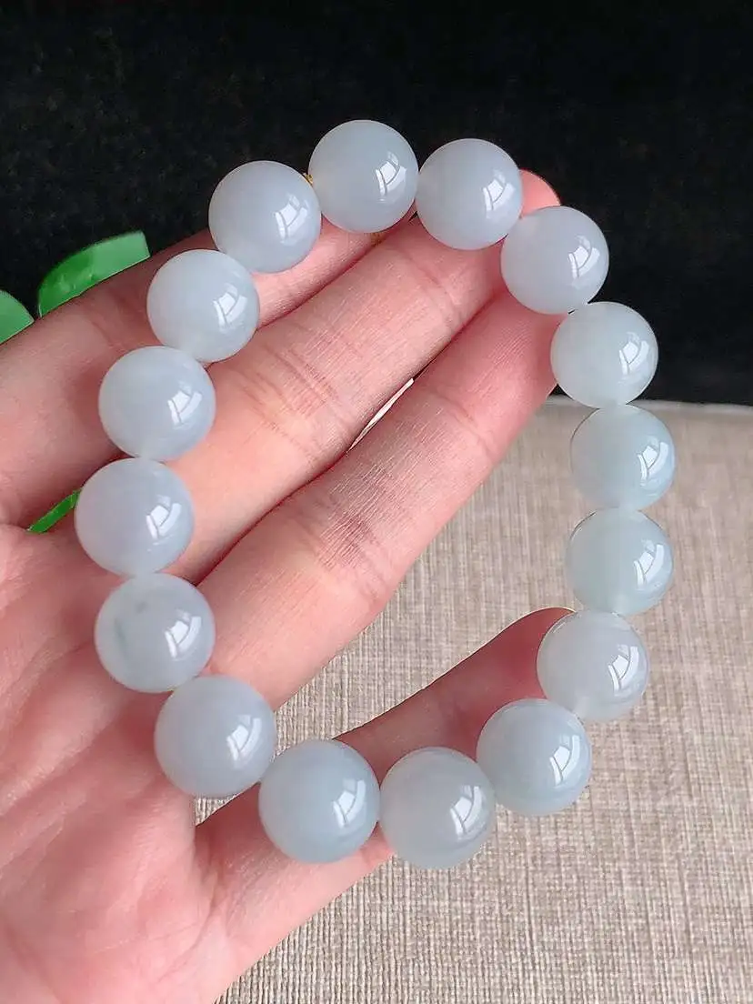 a货翡翠老坑冰种飘花圆珠佛珠手串16颗 尺寸12mm 重量51.60g 1028