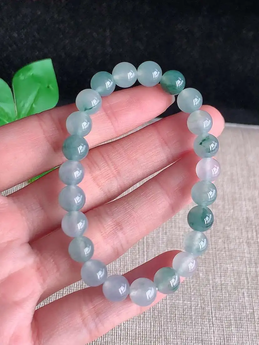 a货翡翠老坑冰种飘花圆珠佛珠手串23颗  尺寸7.6mm 重量18.18g 1028