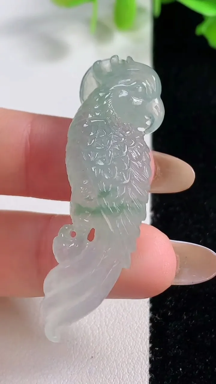 天然A货翡翠冰种飘花鸟语花香吊坠，尺寸50.5-13.2-9.3，重量:10.17g
10月29日