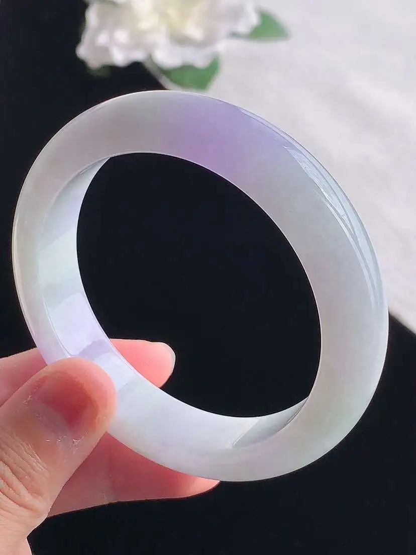 a货翡翠老坑冰种紫罗兰正装正圈手镯55-56圈口 尺寸55.5×13.8×8.8mm 重量65.36g 1028