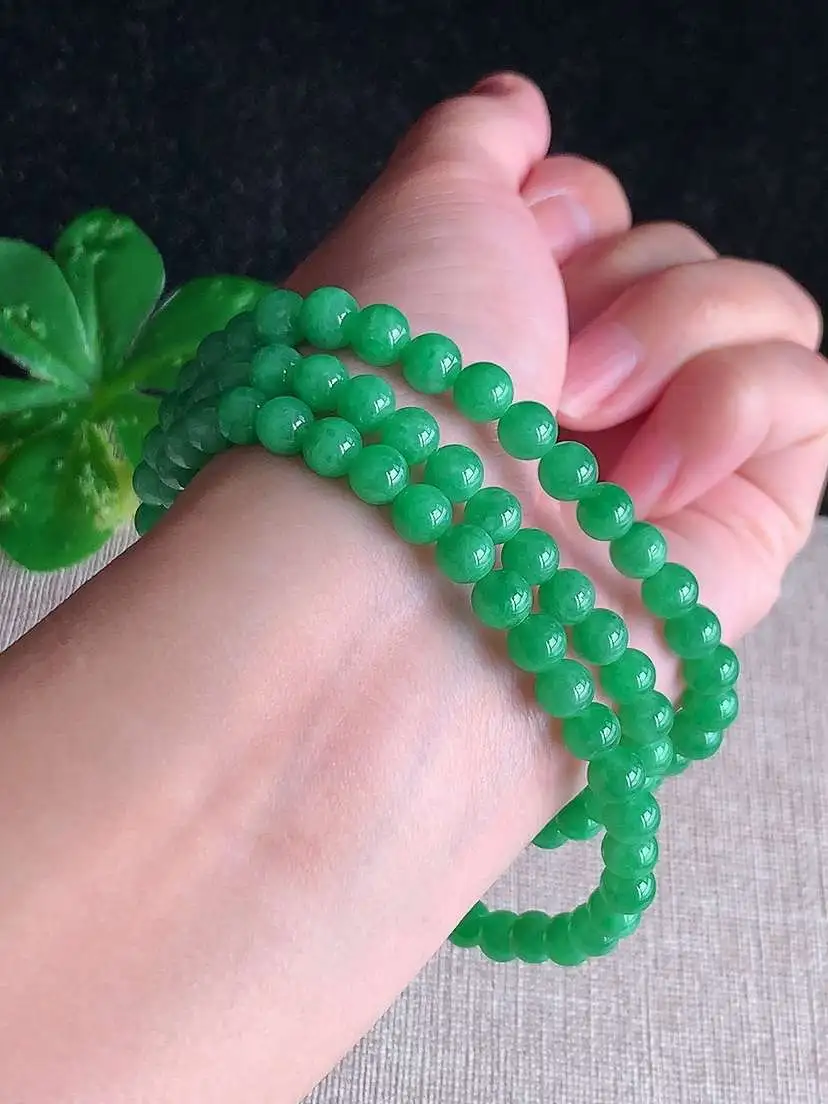 a货翡翠老坑冰种满绿圆珠项链毛衣链 101颗  尺寸5.8mm 重量40.00g 1028