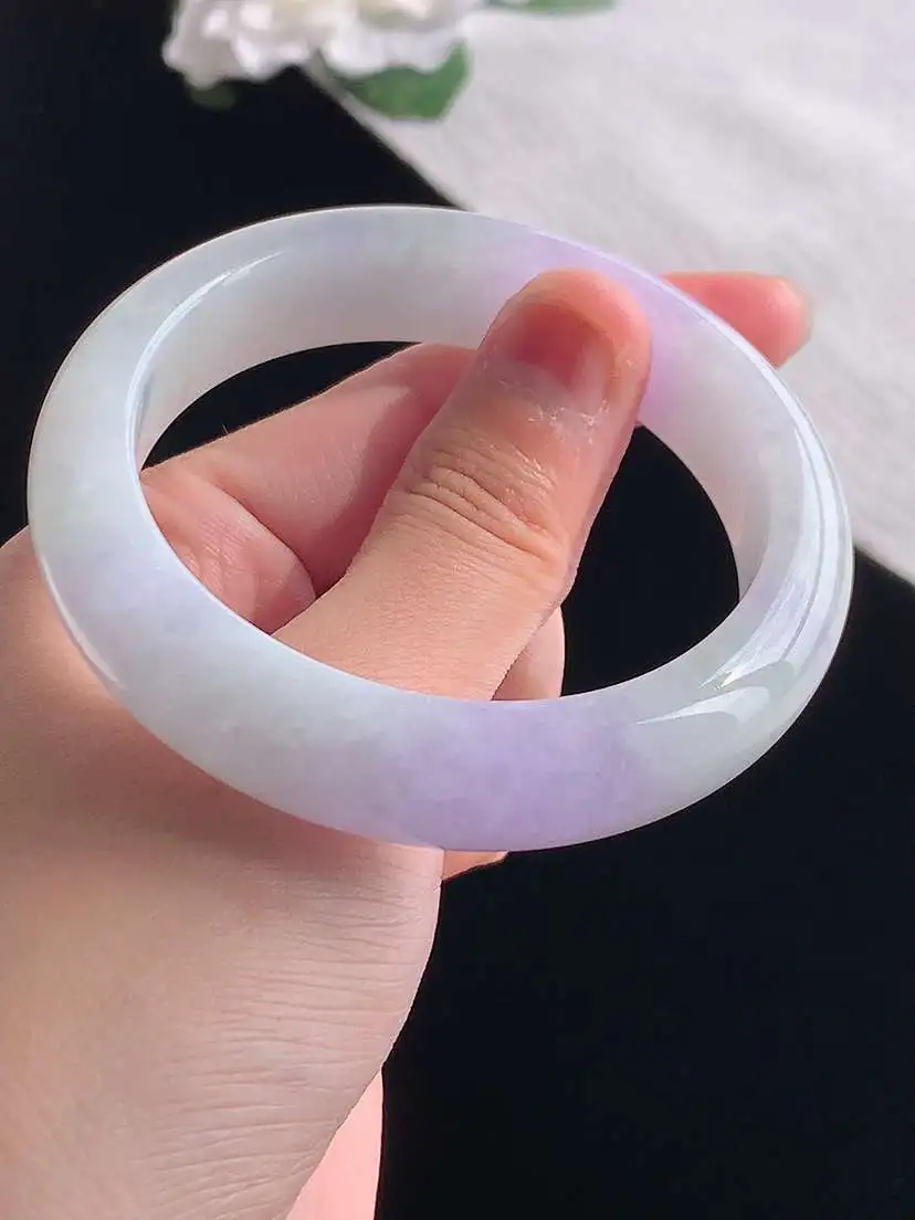 a货翡翠老坑冰种紫罗兰正装正圈手镯55-56圈口 尺寸55.5×13.8×8.8mm 重量65.36
