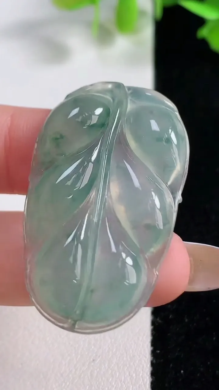 天然A货翡翠冰种飘花金枝玉叶 叶子吊坠，尺寸42.5-26-5.5，重量:9.04g
10月29日