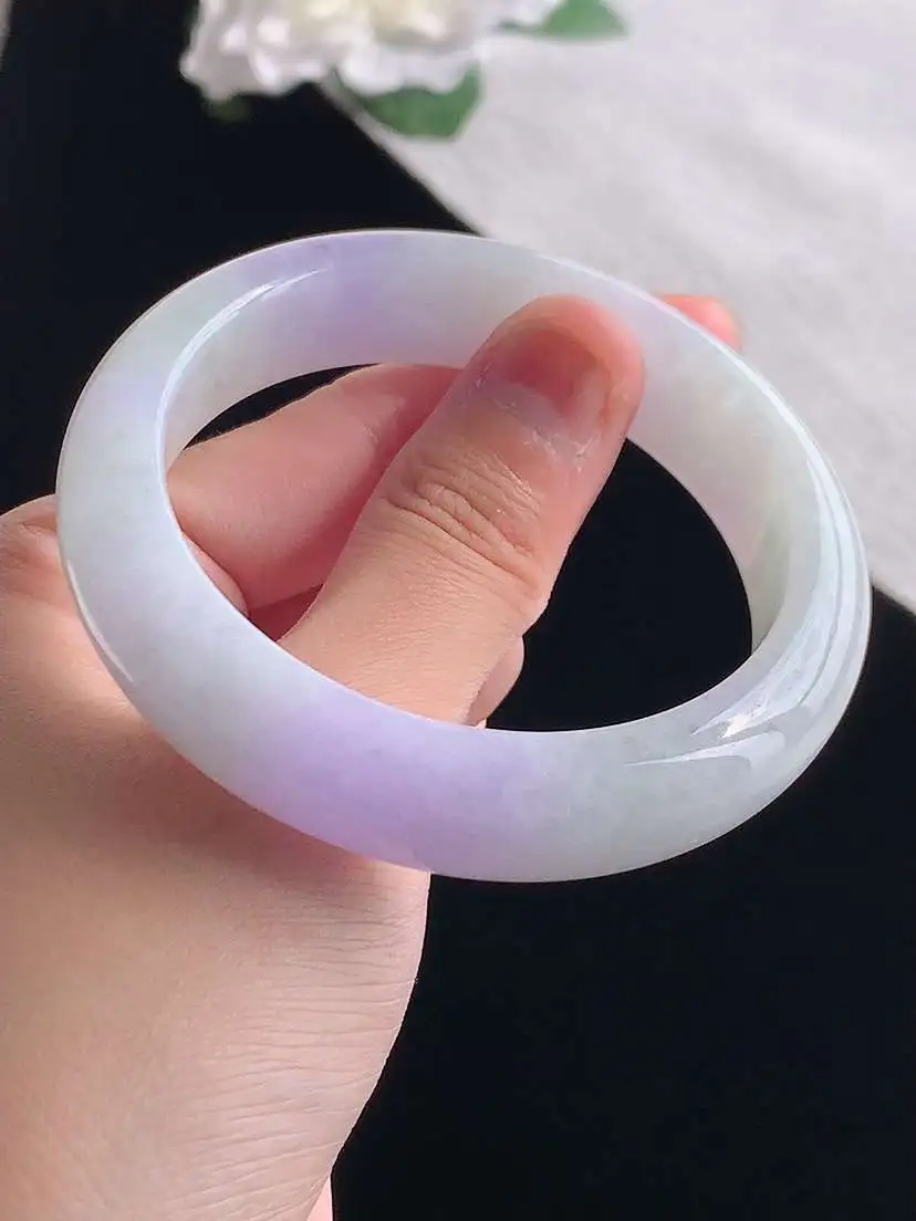 a货翡翠老坑冰种紫罗兰正装正圈手镯55-56圈口 尺寸55.5×13.8×8.8mm 重量65.36g 1028