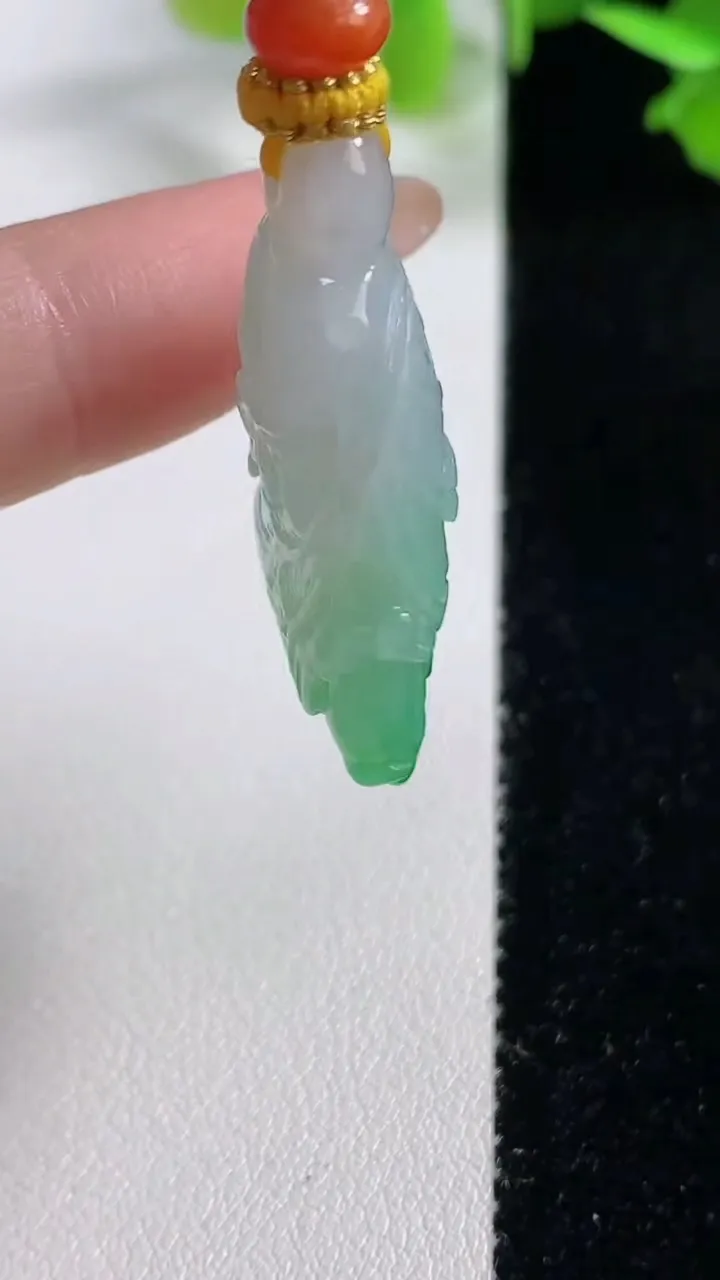 天然A货翡翠白菜吊坠，尺寸37-22.5-7.7，重量:15.11g
10月29日