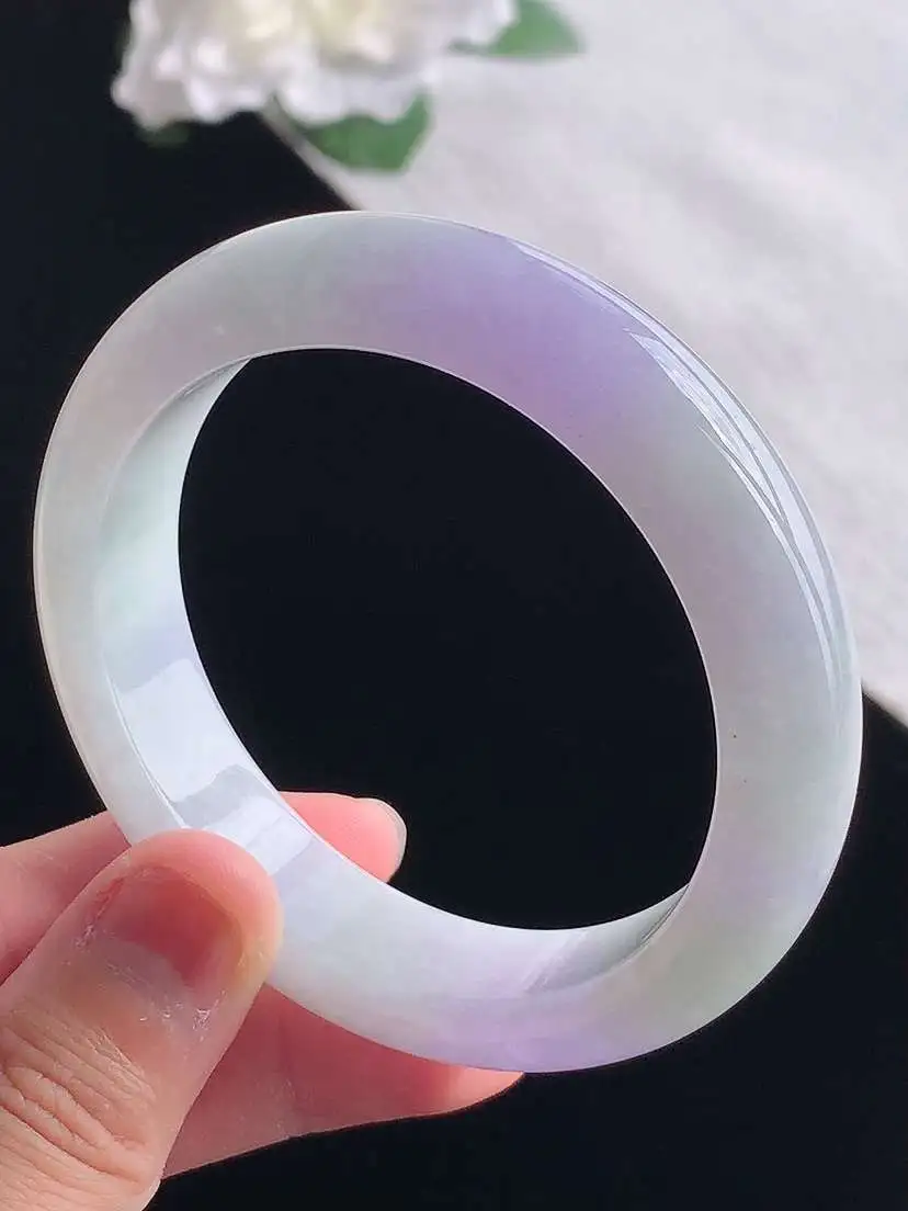 a货翡翠老坑冰种紫罗兰正装正圈手镯55-56圈口 尺寸55.5×13.8×8.8mm 重量65.36