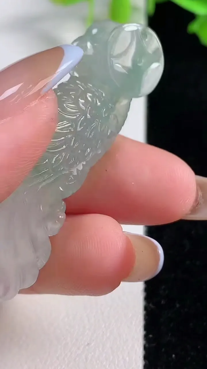 天然A货翡翠冰种飘花鸟语花香吊坠，尺寸50.5-13.2-9.3，重量:10.17g
10月29日