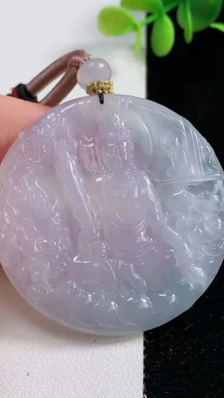 天然A货翡翠冰种紫罗兰文殊菩萨吊坠，尺寸53.8-4.8，重量:39.50g
10月29日
