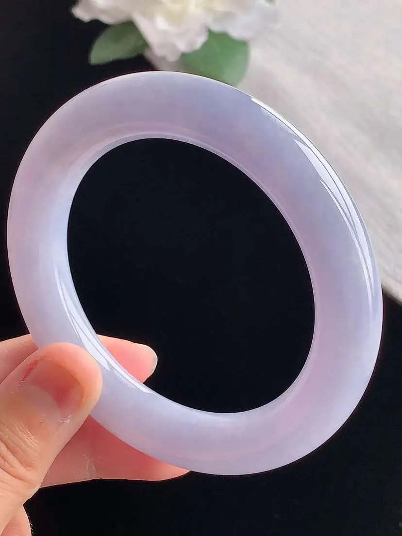 a货翡翠老坑冰种紫罗兰胖圆条手镯56-57圈口  尺寸56.8×11.8mm 重量78.60g 1029
