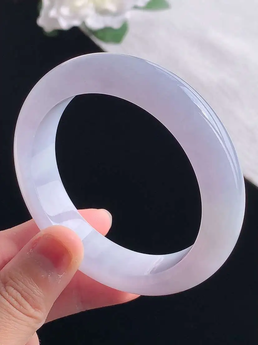 a货翡翠老坑冰种紫罗兰厚装正装正圈手镯56-57圈口 尺寸56×14×9.2mm 重量73.06g 