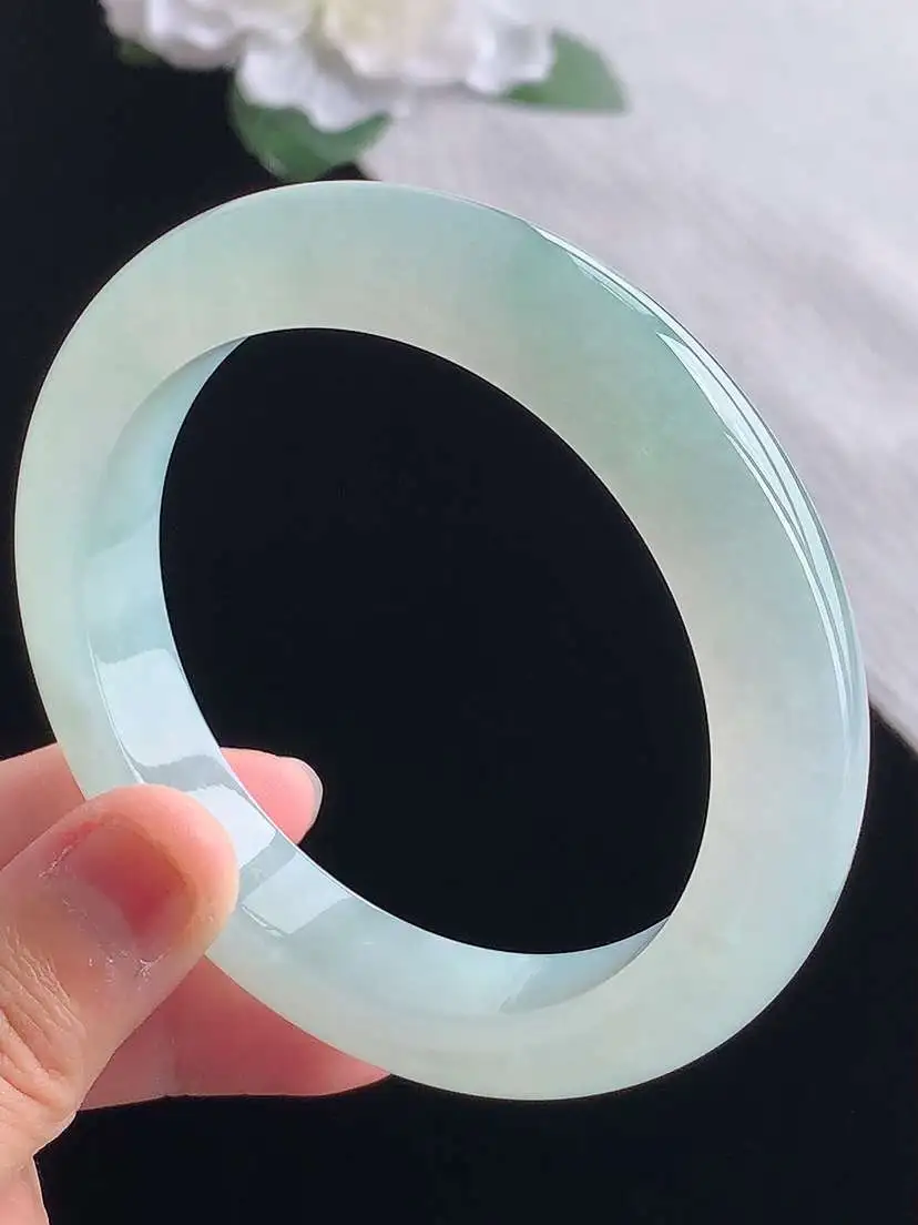 a货翡翠老坑冰种晴水厚装正装正圈手镯59-60大圈口  尺寸59.3×11.6×9.8mm 重量72